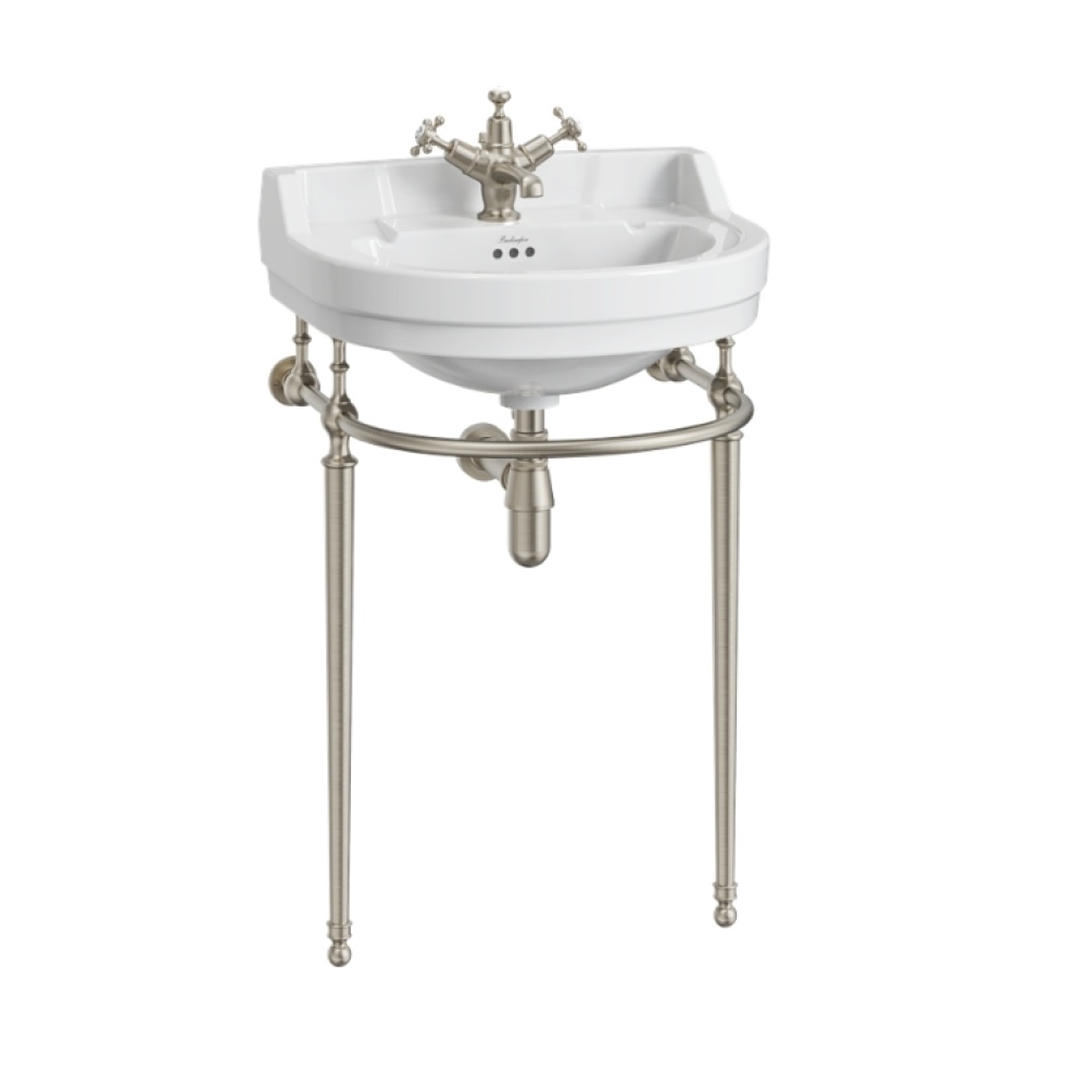 Product Cut out image of the Burlington Edwardian 560mm Round Basin & Brushed Nickel Washstand